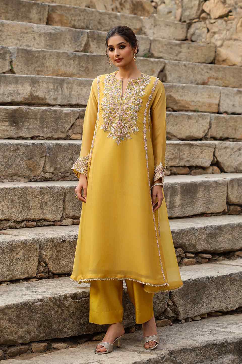 Vaayu Yellow Heavy Pheran Kurta Set