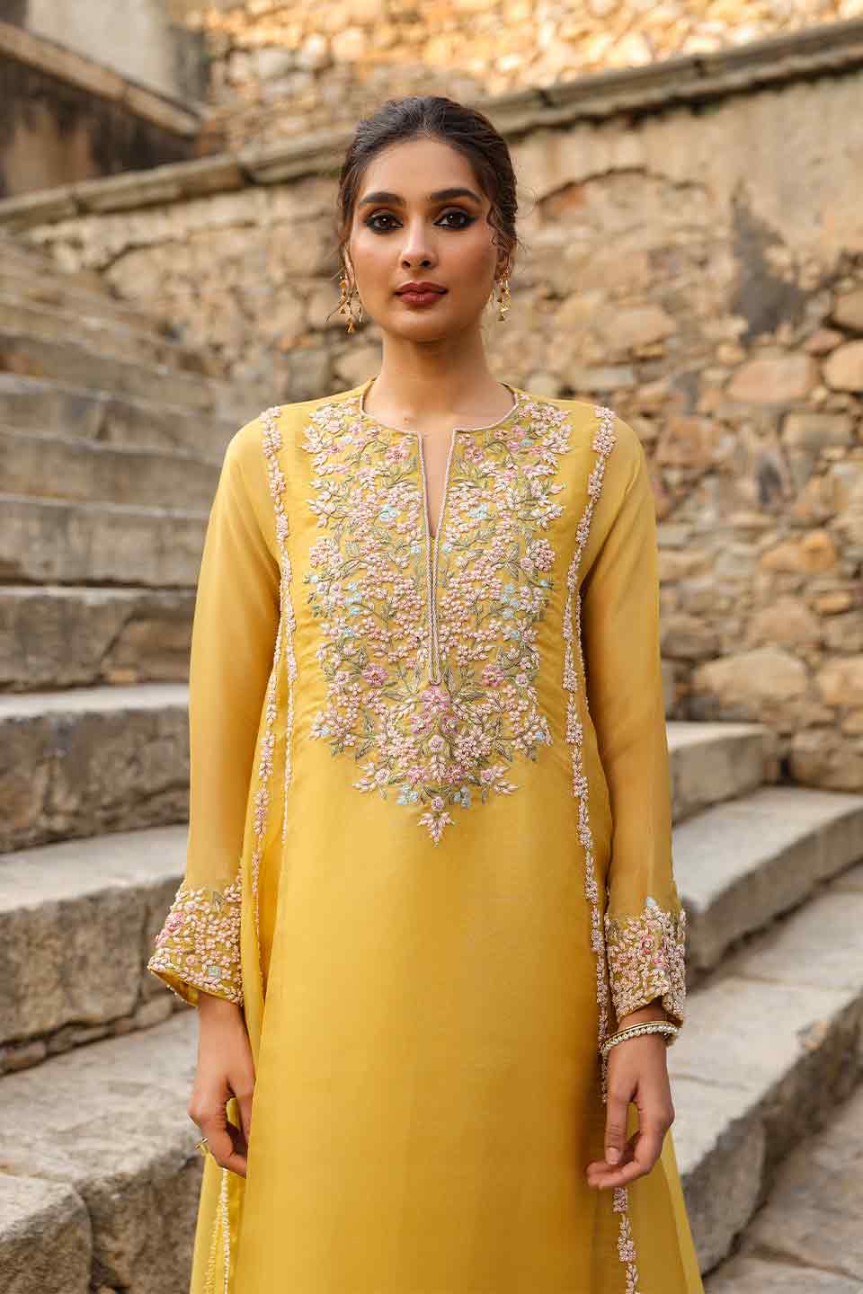Vaayu Yellow Heavy Pheran Kurta Set