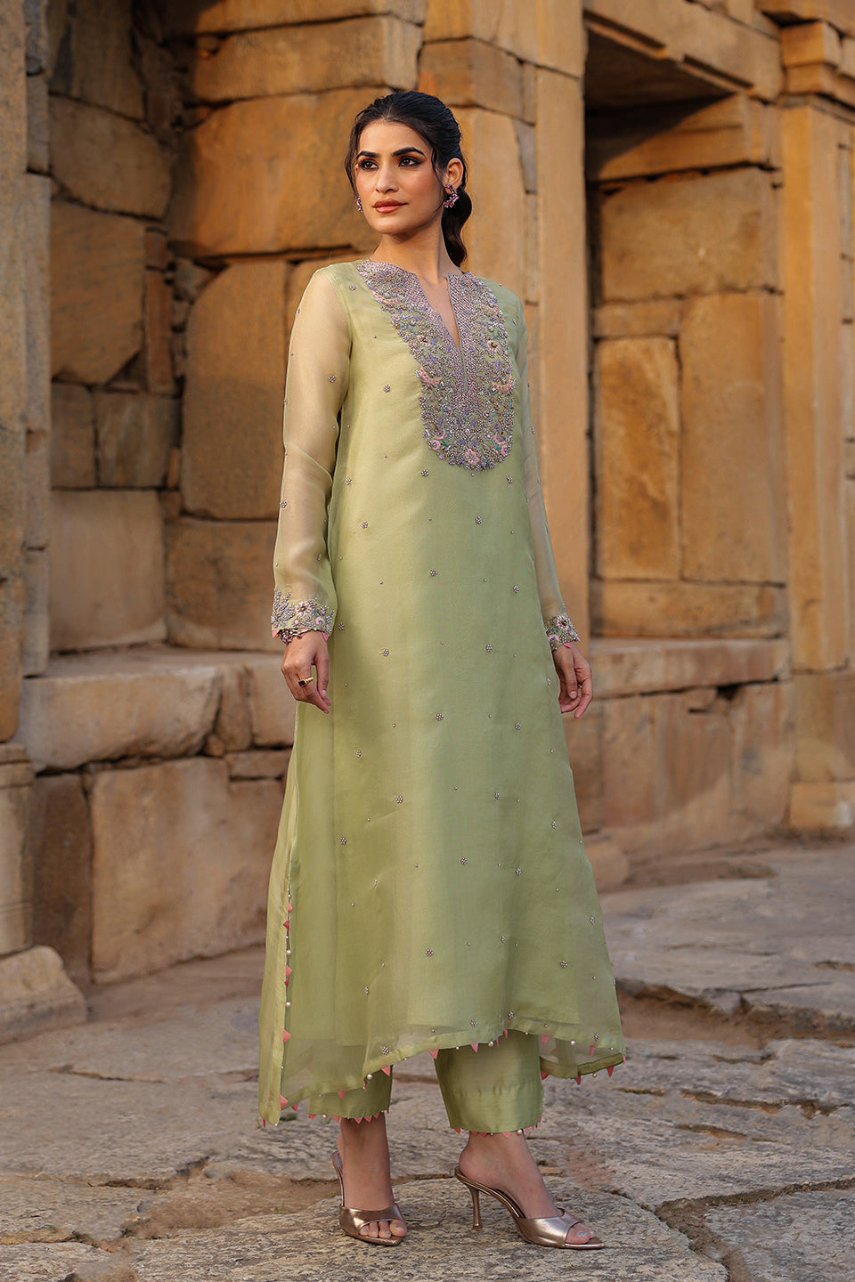 Vaayu Green Heavy Neck Kurta Set