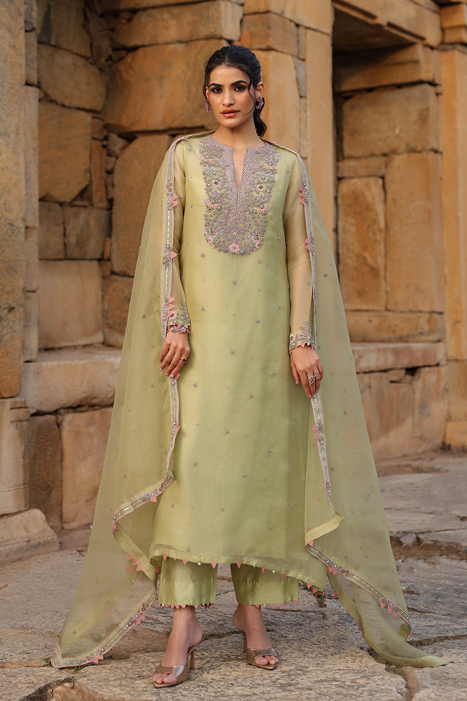 Vaayu Green Heavy Neck Kurta Set