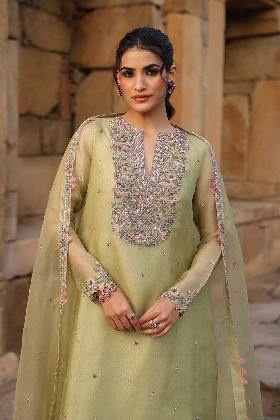 Vaayu Green Heavy Neck Kurta Set