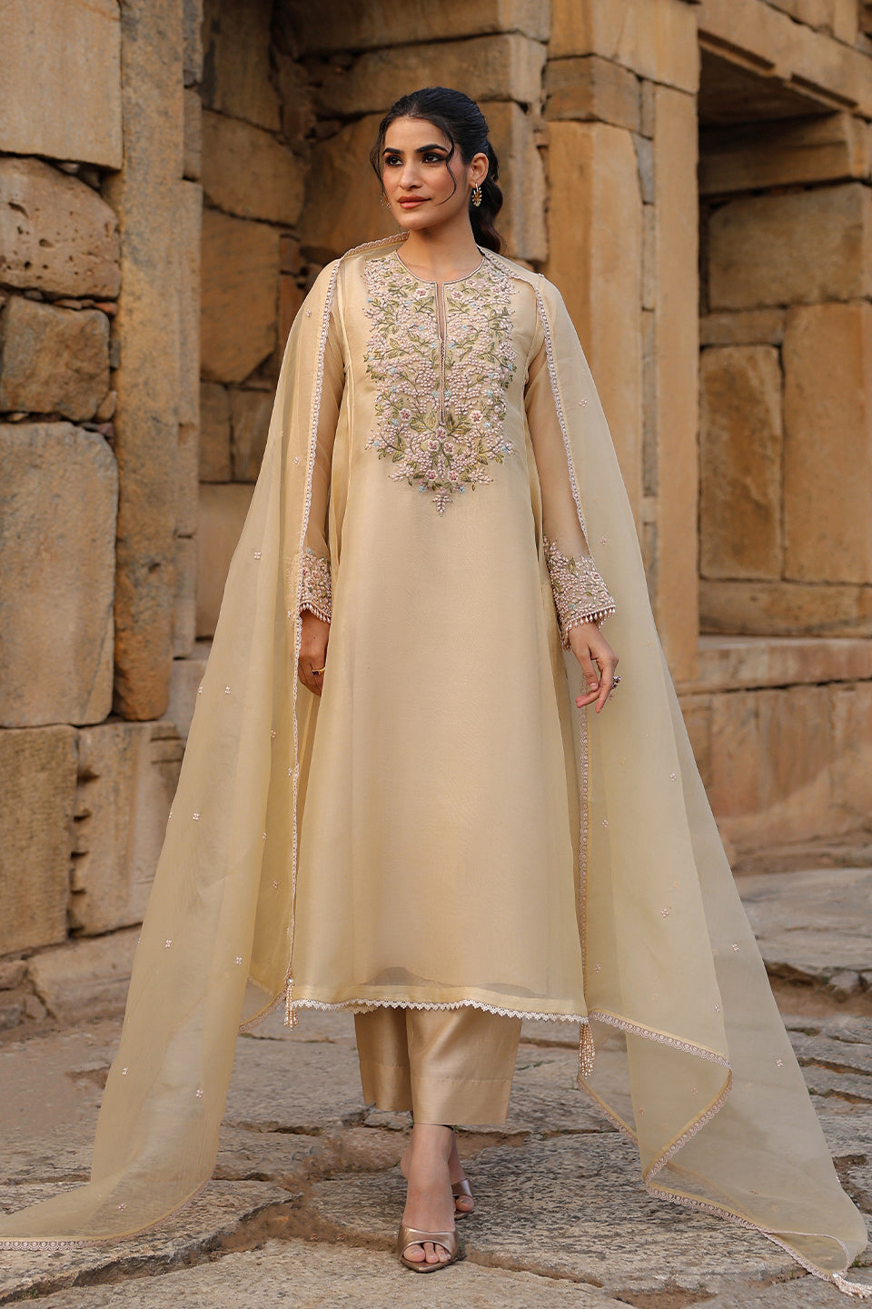 Vaayu Beige Pheran Kurta Set