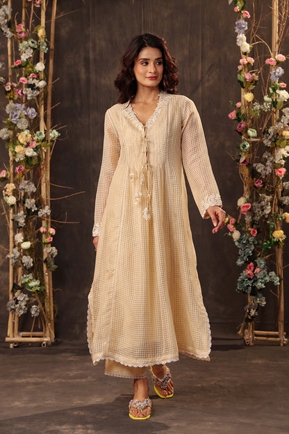 Vaayu Beige Tie-up Kurta Set
