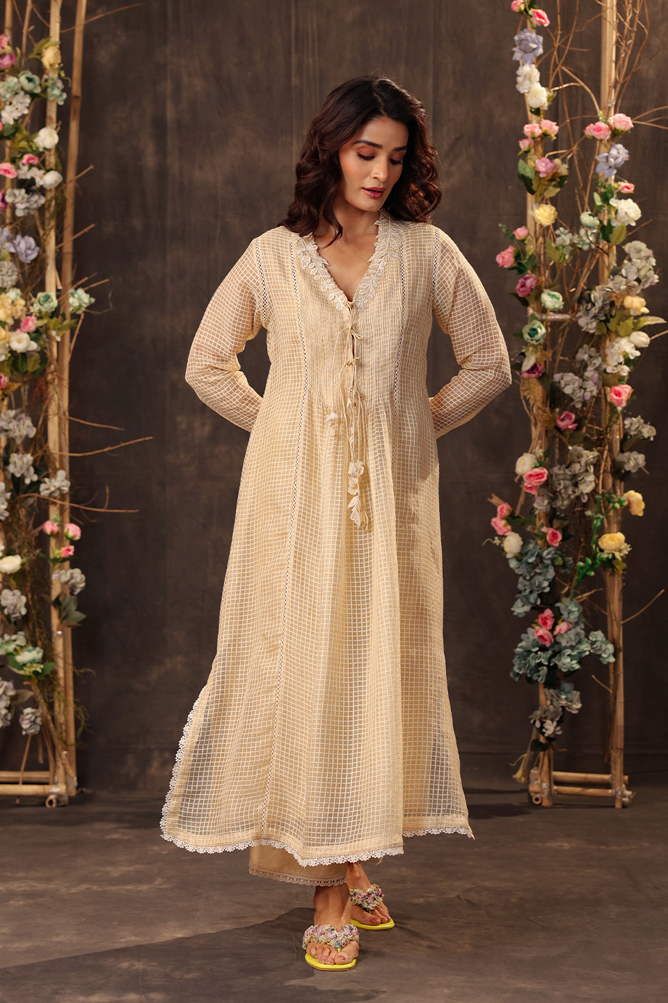 Vaayu Beige Tie-up Kurta Set