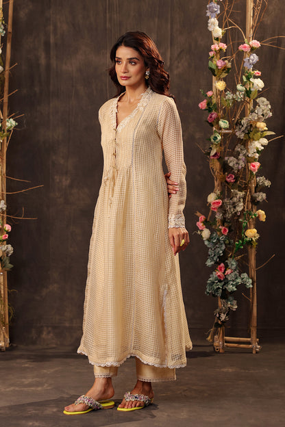 Vaayu Beige Tie-up Kurta Set