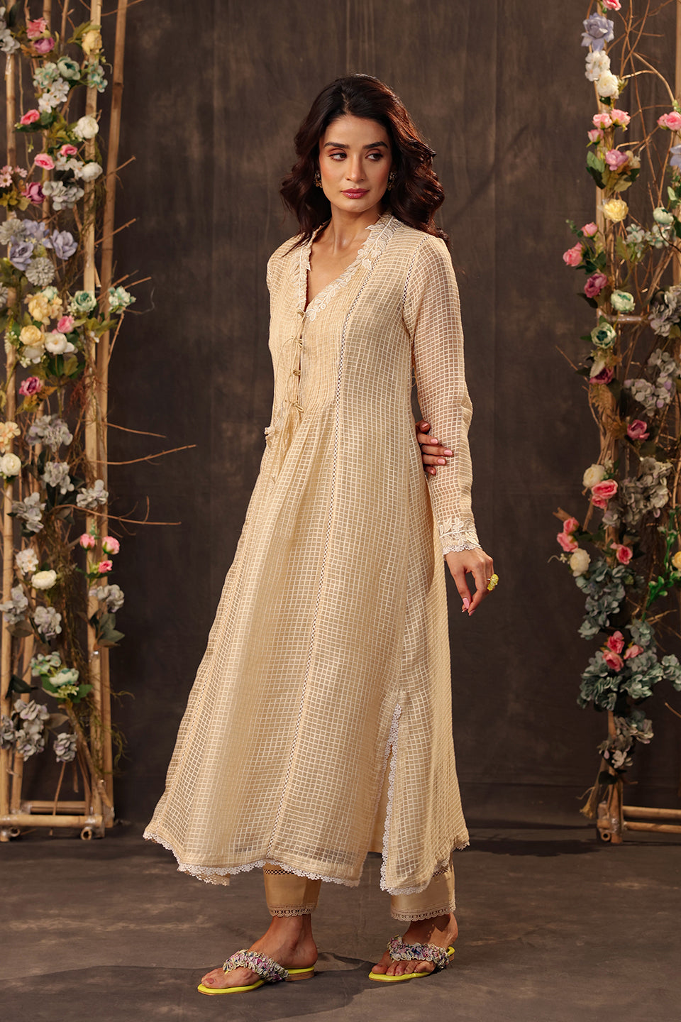 Vaayu Beige Tie-up Kurta Set