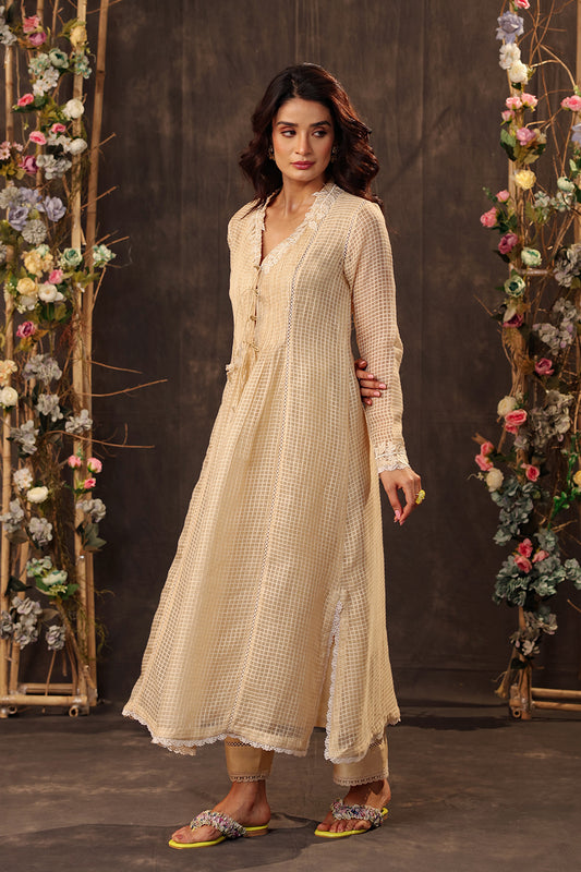 Vaayu Beige Tie-up Kurta Set