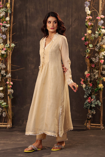 Vaayu Beige Tie-up Kurta Set