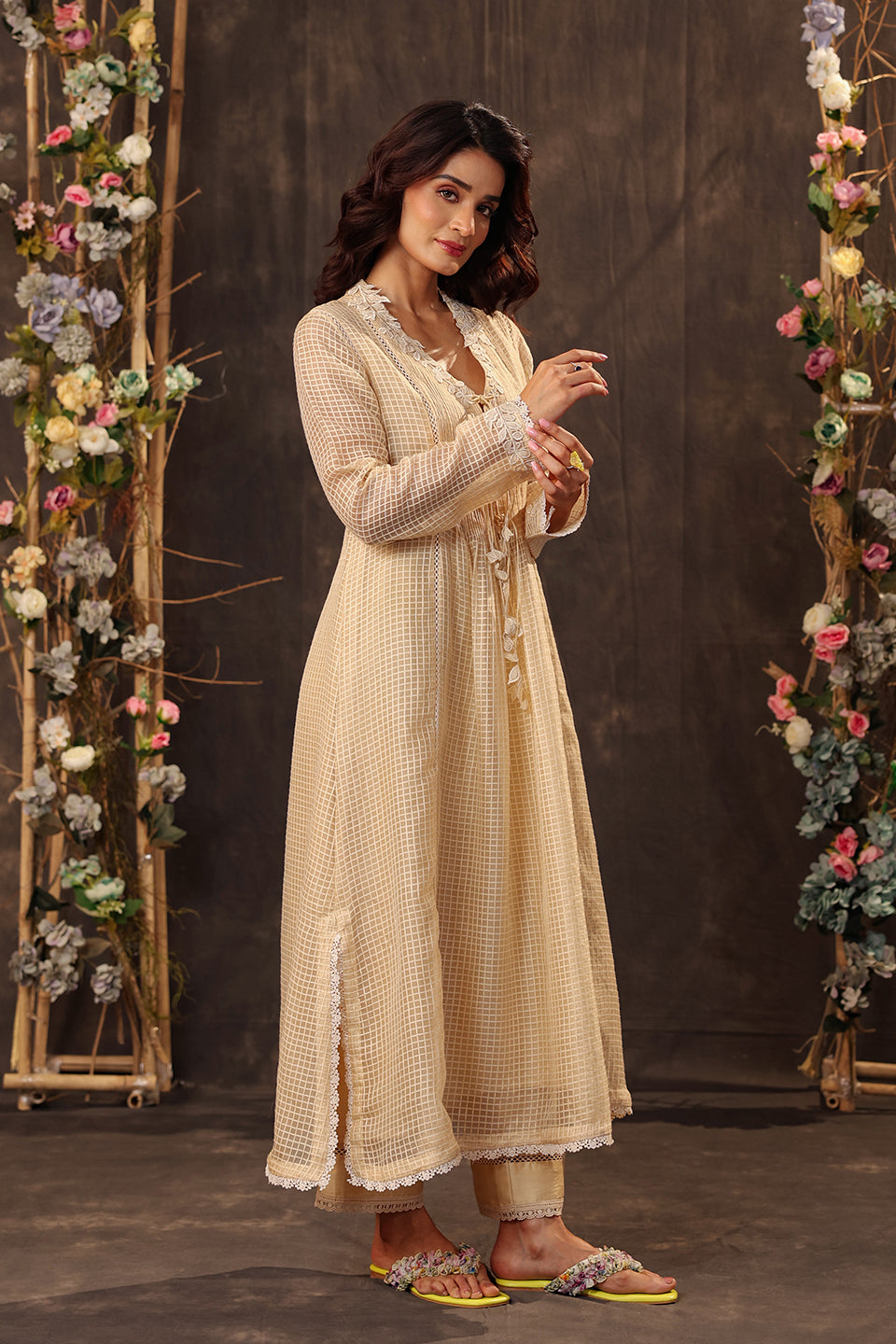 Vaayu Beige Tie-up Kurta Set