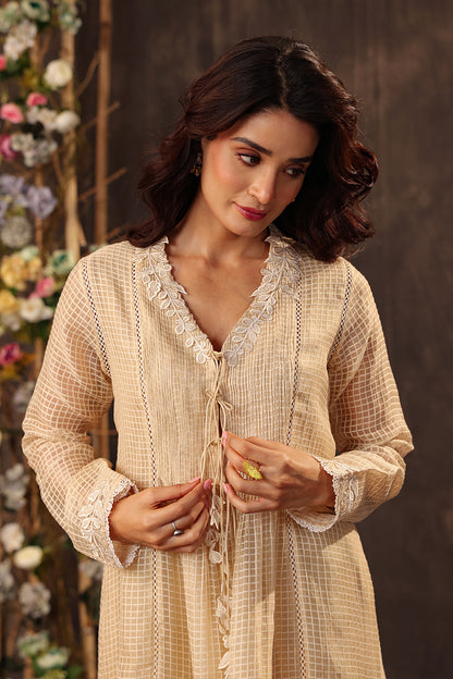 Vaayu Beige Tie-up Kurta Set