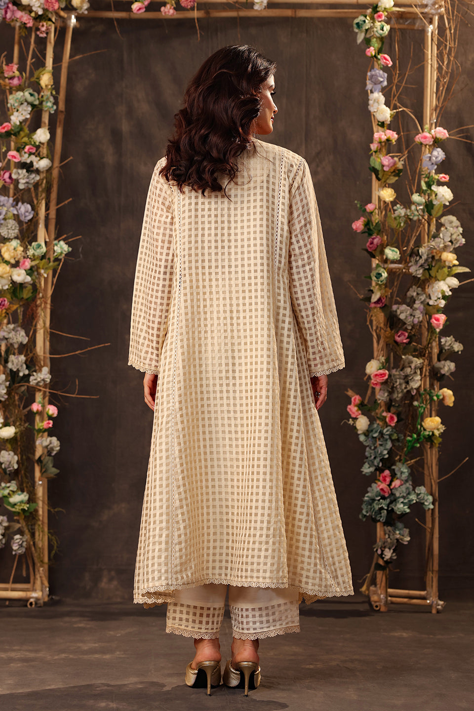 Vaayu Beige Panelled Kalidar Set