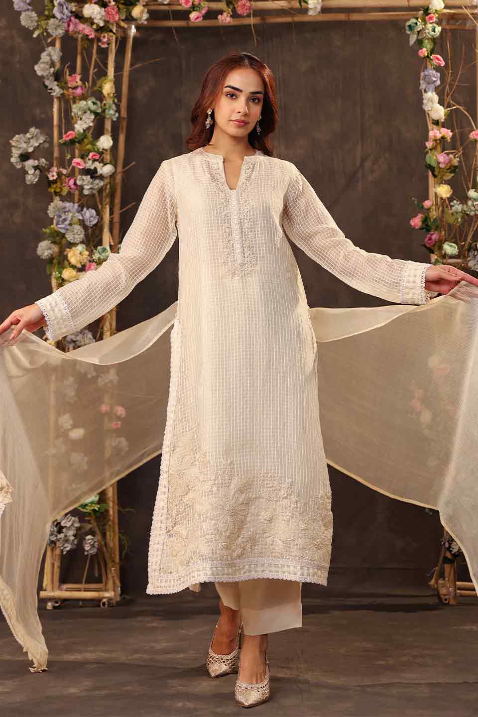 Vaayu Ivory Straight Long Kurta Set