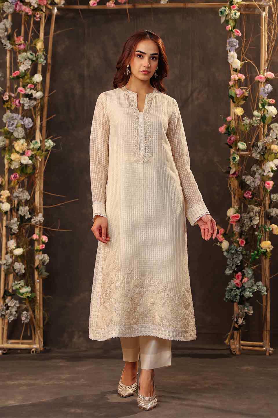 Vaayu Ivory Straight Long Kurta Set