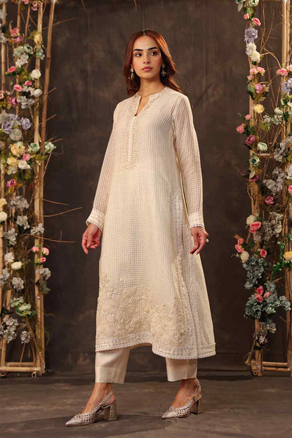 Vaayu Ivory Straight Long Kurta Set
