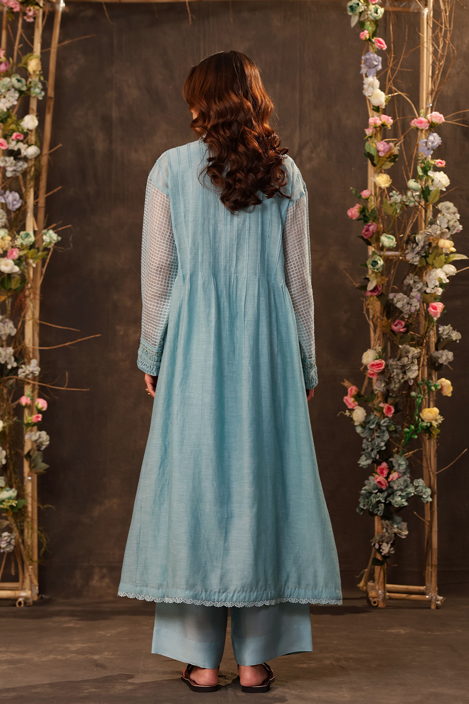 Vaayu Light Blue Pintuck Collar Kurta Set