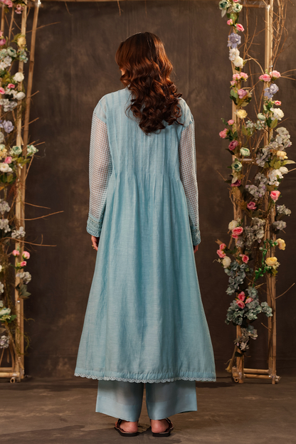 Vaayu Light Blue Pintuck Collar Kurta Set
