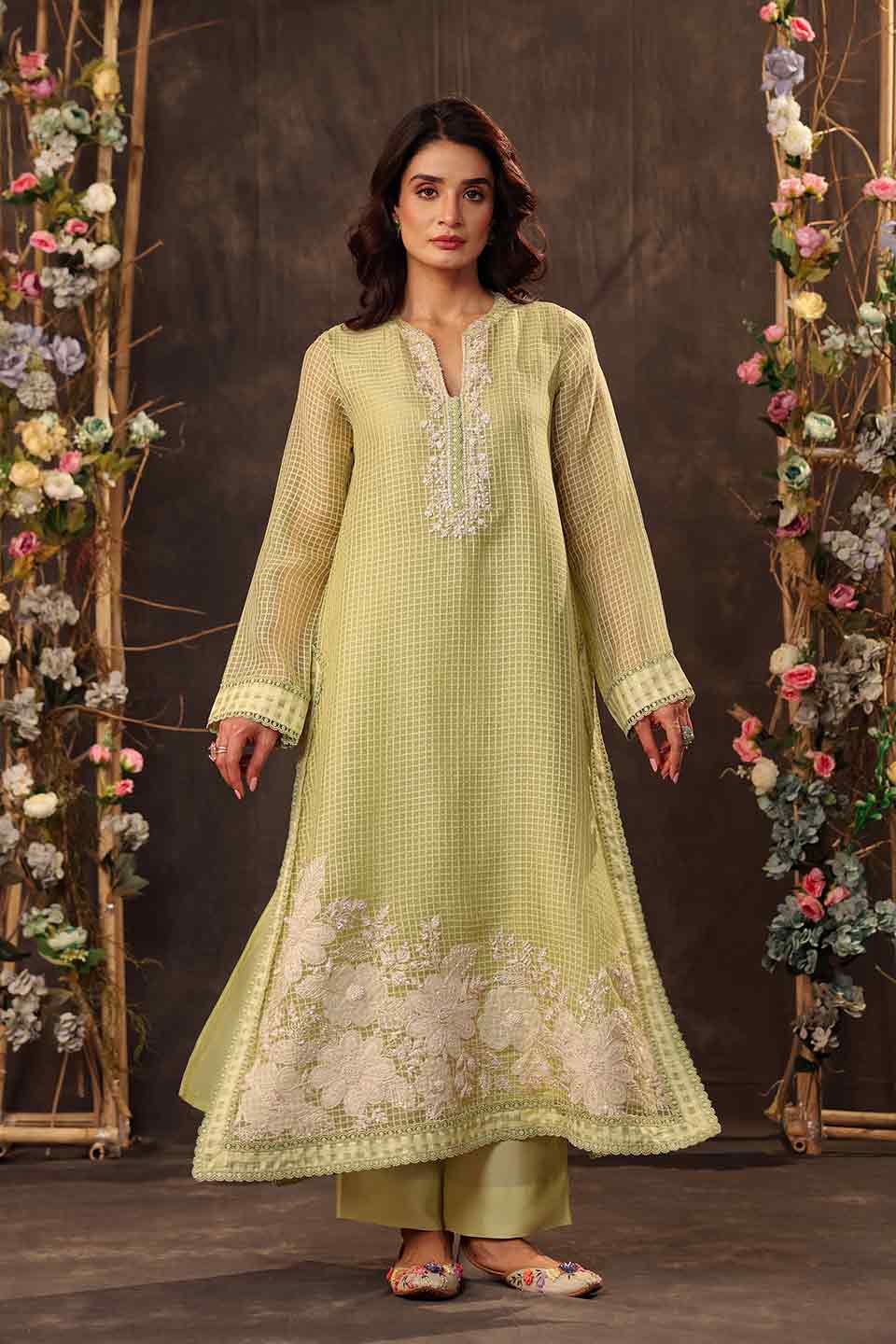 Vaayu Green Straight Long Kurta Set
