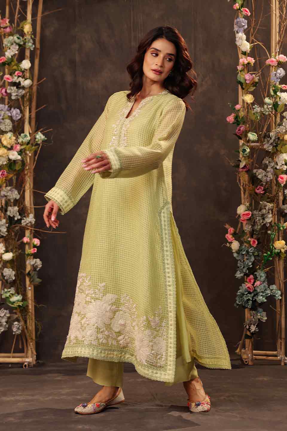 Vaayu Green Straight Long Kurta Set