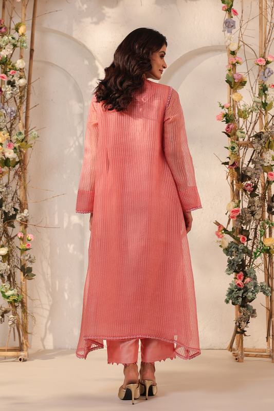 Vaayu Pink Applique Yoke Kurta Set