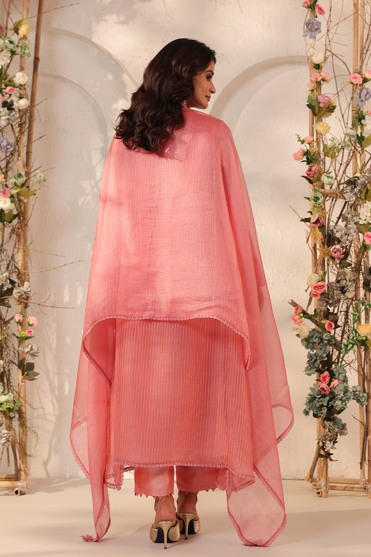 Vaayu Pink Applique Yoke Kurta Set