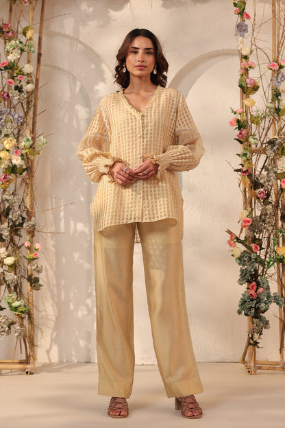 Vaayu Beige V Neck Co ord Set