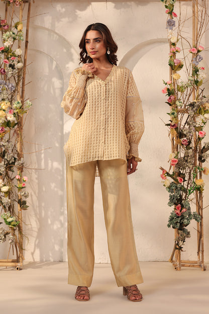 Vaayu Beige V Neck Co ord Set
