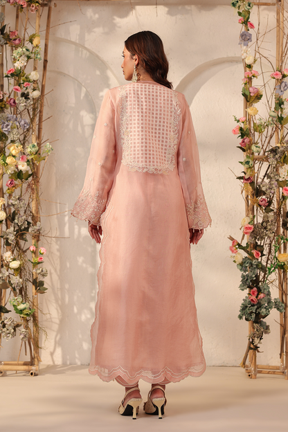 Vaayu Light Pink Heavy Jaal Scallop Kurta Set