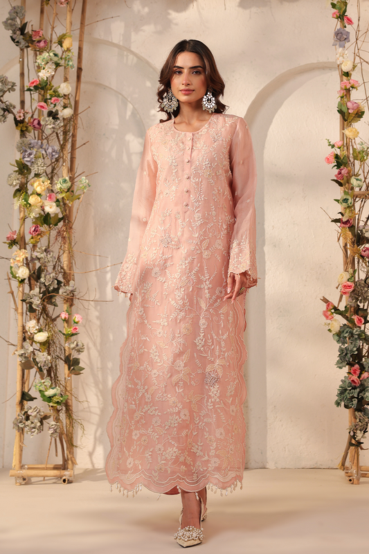 Vaayu Light Pink Heavy Jaal Scallop Kurta Set