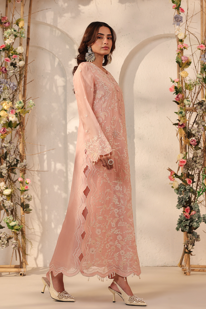 Vaayu Light Pink Heavy Jaal Scallop Kurta Set