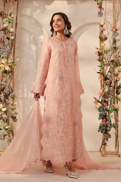 Vaayu Light Pink Heavy Jaal Scallop Kurta Set