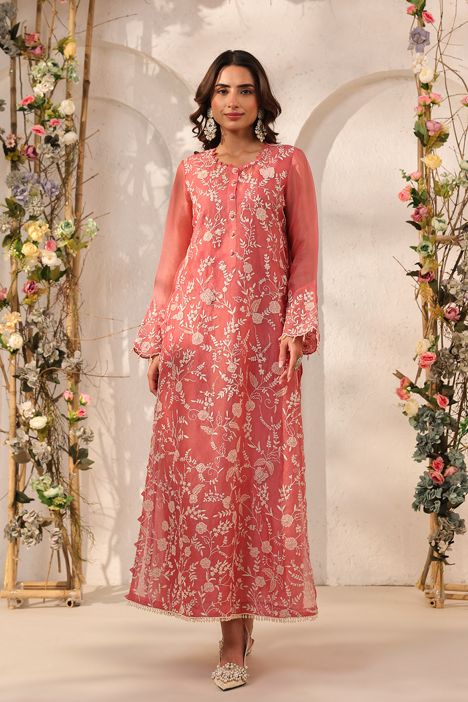 Vaayu Pink Heavy Jaal Kurta Set