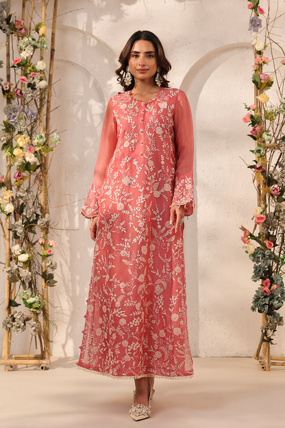 Vaayu Pink Heavy Jaal Kurta Set