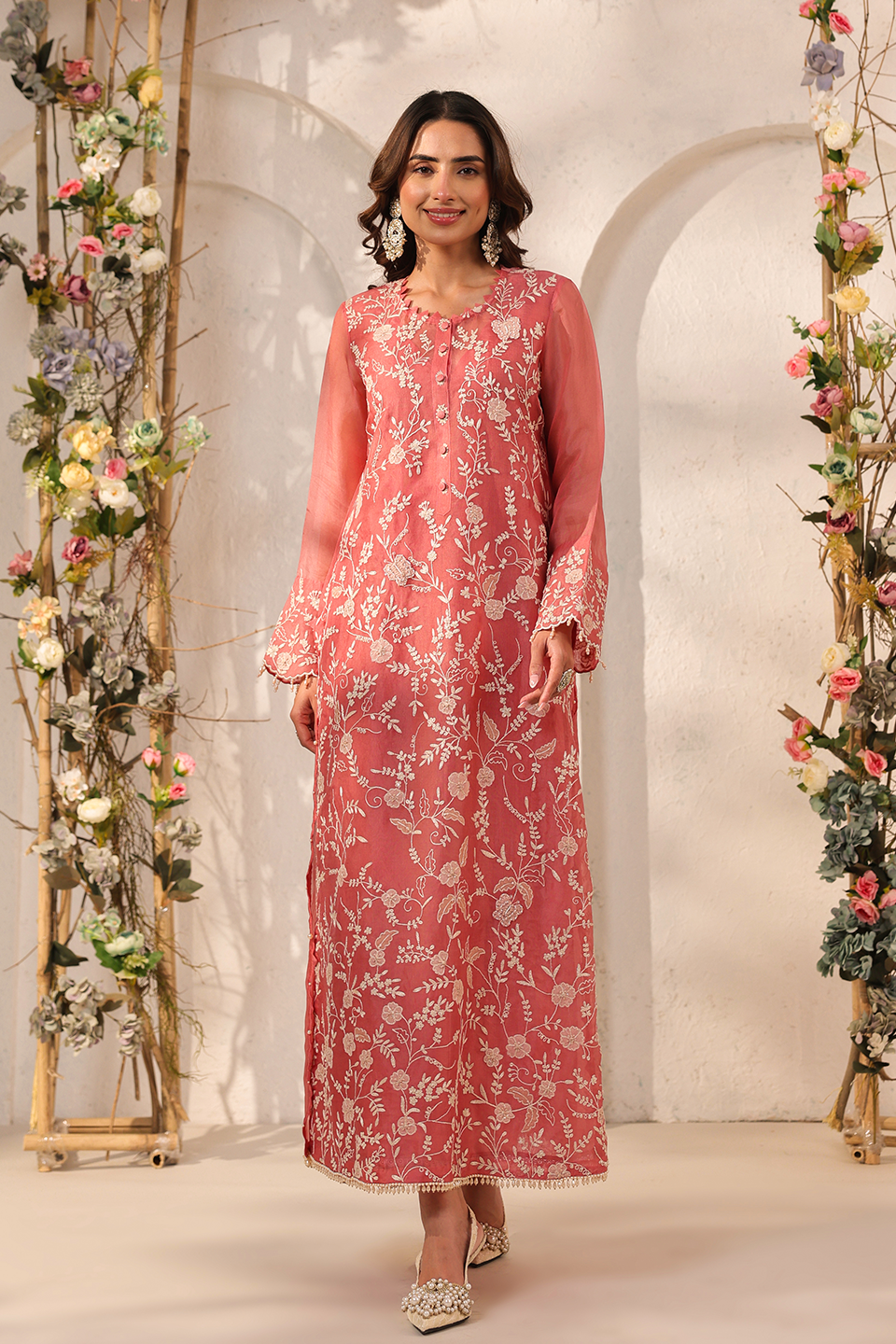 Vaayu Pink Heavy Jaal Kurta Set