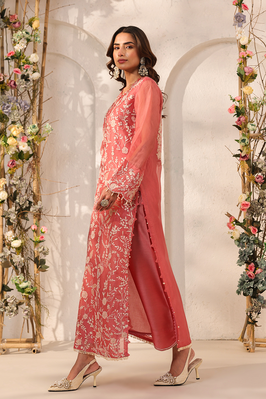 Vaayu Pink Heavy Jaal Kurta Set