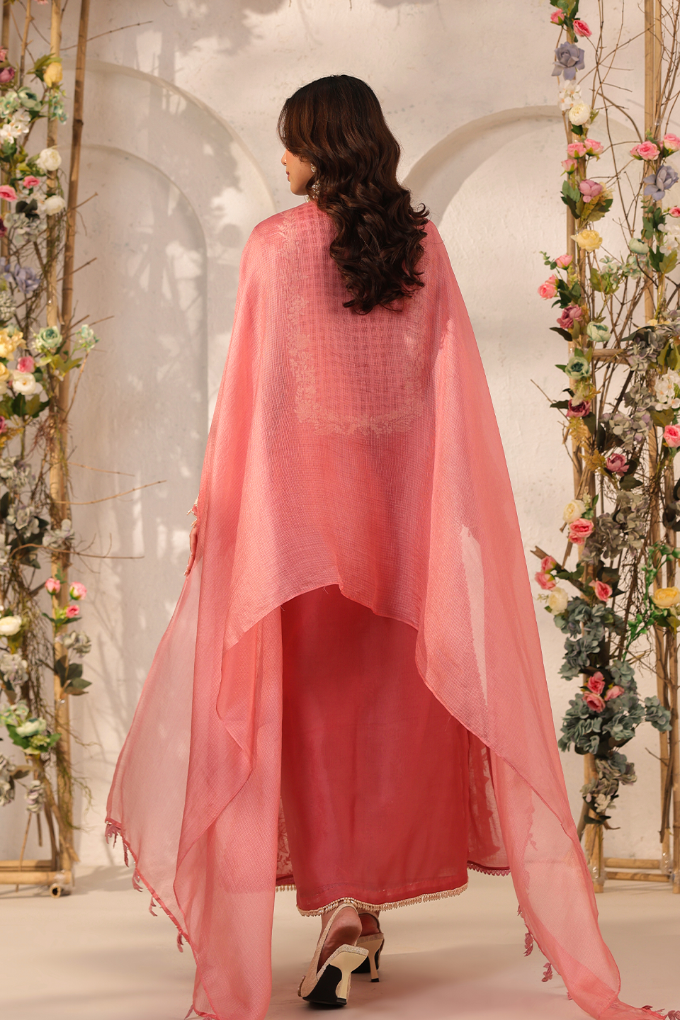 Vaayu Pink Heavy Jaal Kurta Set