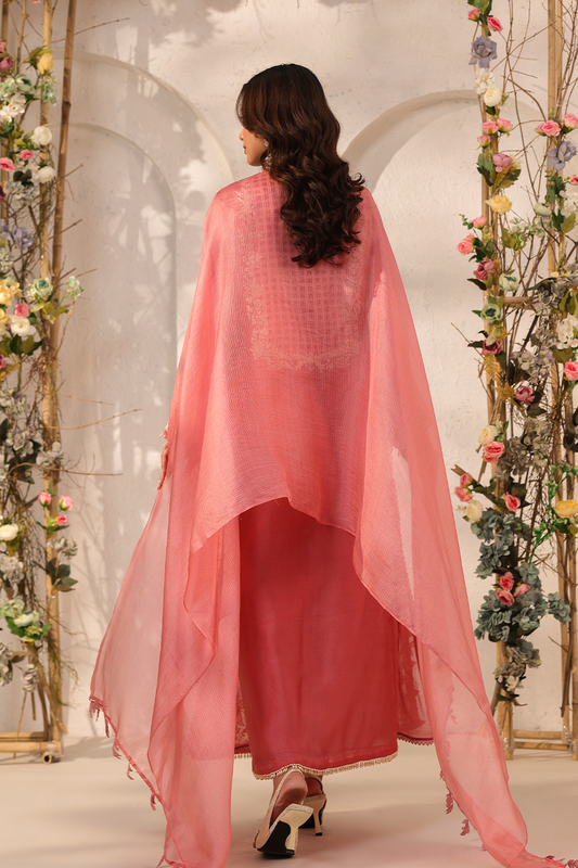 Vaayu Pink Heavy Jaal Kurta Set