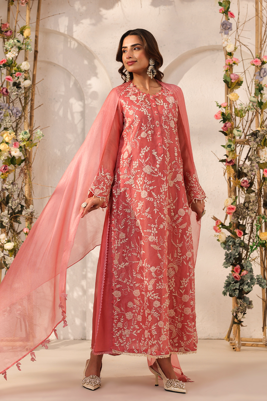 Vaayu Pink Heavy Jaal Kurta Set