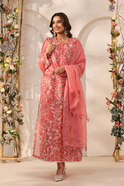 Vaayu Pink Heavy Jaal Kurta Set
