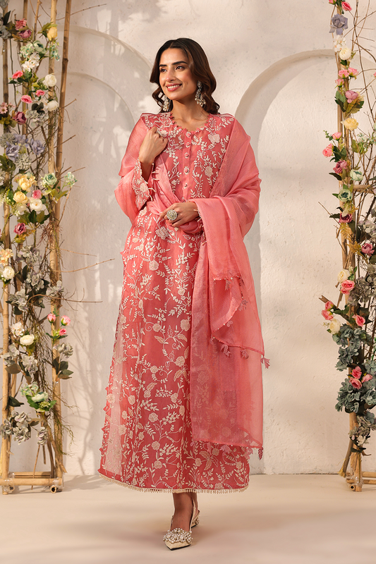 Vaayu Pink Heavy Jaal Kurta Set