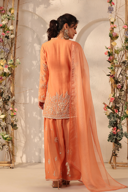 Vaayu Orange Heavy Short Kurta Set