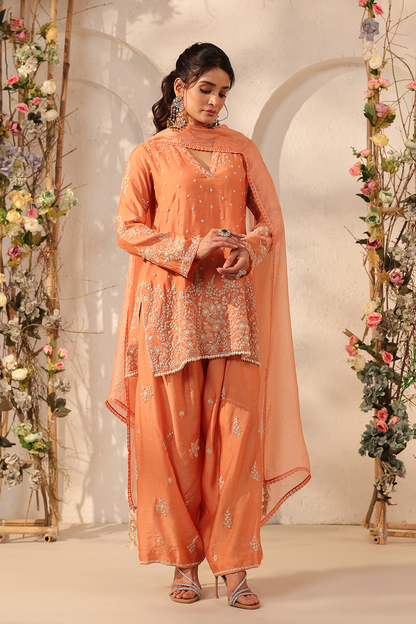 Vaayu Orange Heavy Short Kurta Set