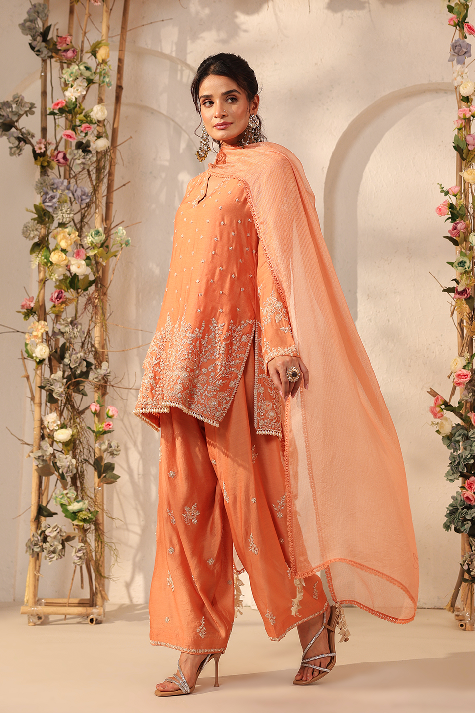 Vaayu Orange Heavy Short Kurta Set