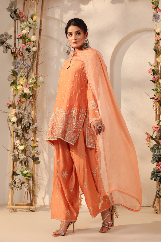 Vaayu Orange Heavy Short Kurta Set