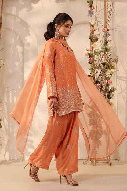 Vaayu Orange Heavy Short Kurta Set