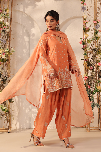Vaayu Orange Heavy Short Kurta Set