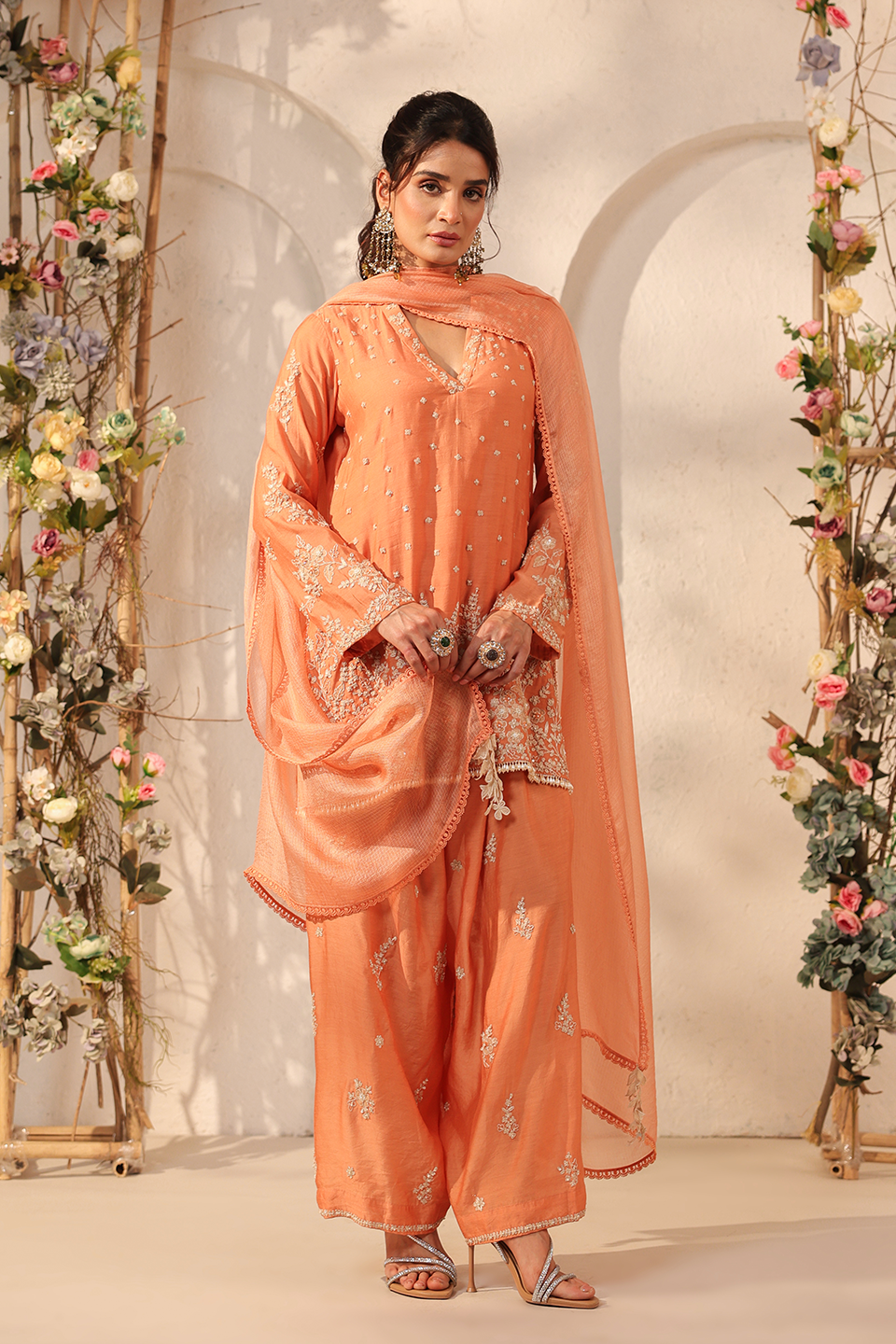 Vaayu Orange Heavy Short Kurta Set