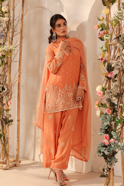 Vaayu Orange Heavy Short Kurta Set
