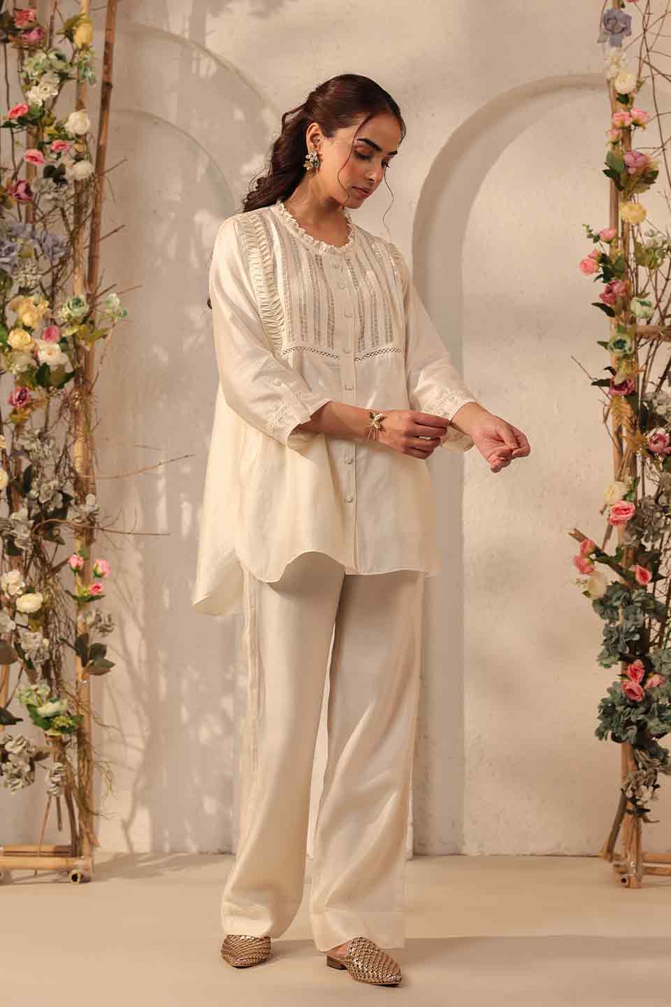 Vaayu Ivory Pintuck Co-ord Set