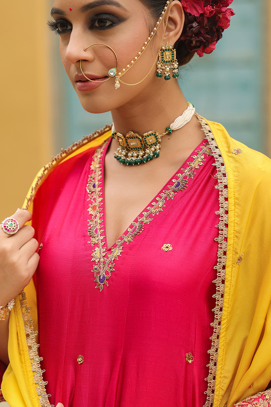 Bird Embroidered Neck Kalidar