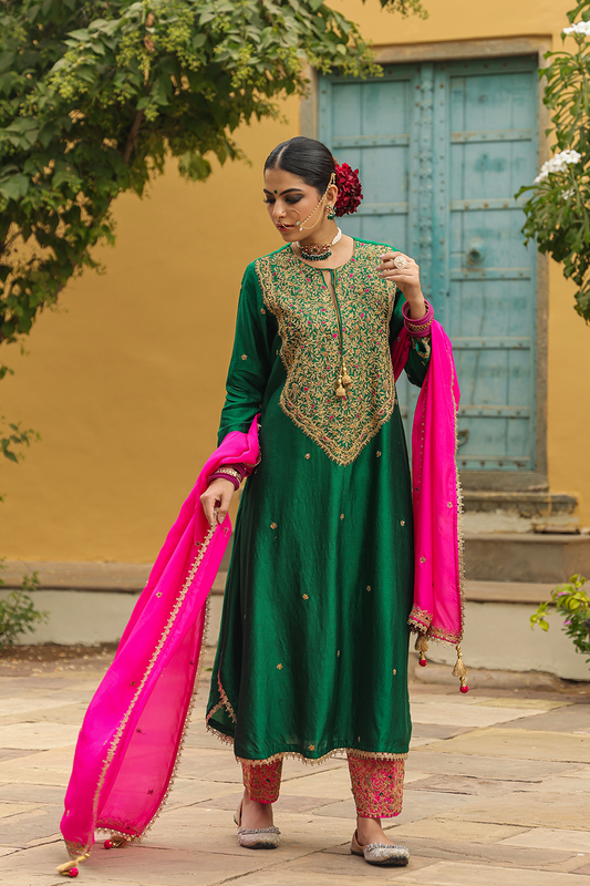 Bird Embroidered Long Kurta